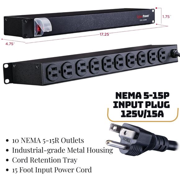 CyberPower CPS1215RM Rackmount Surge Protector, 120V/15A, 10 Outlets, 15 ft Pow - Picture 1 of 5